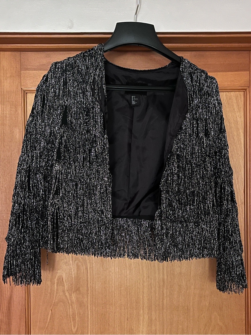 Black and Silver Fringe Cropped Jacket